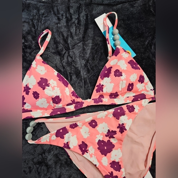 NWT Tanya Taylor Tia Bikini In Pink Fuschia Floral Size L 2 Piece FULL SET - Picture 6 of 11